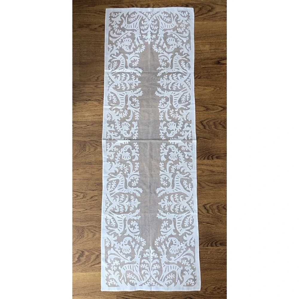 Antique Hungarian Buzsak Stag in the Woods Applique Lace Linen‎ Runner + Set